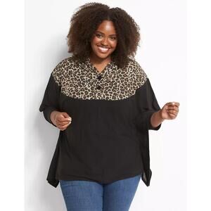 NWT Lane Bryant Black Leopard Print Dolman Sleeves Hooded Poncho Plus Size 14/16